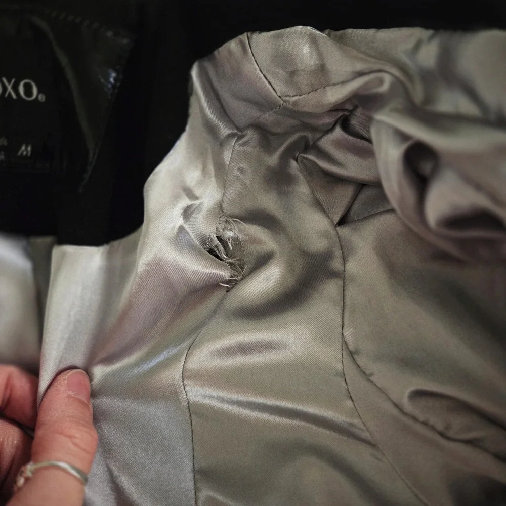 XOXO Women Black Double Breasted‎ Puff Sleeve Fit Flare Coat Size M